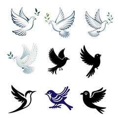 Obraz premium Dove Bird silhouette illustration bundle vector Style with white background