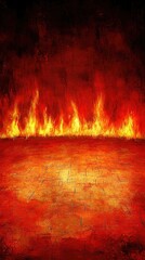 Fototapeta premium Fiery Inferno Background. Hellscape scene with intense heat. For digital design and dramatic effects