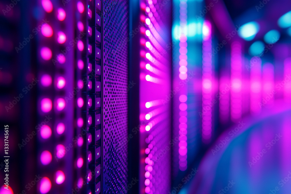Poster abstract purple and pink neon lights technology background image web data color style future server