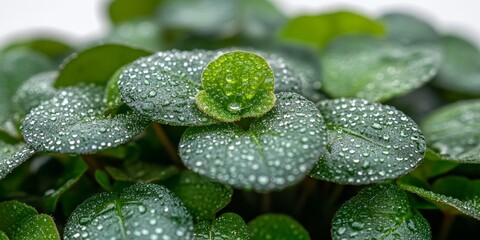 Close-up of refreshing Green Leaves of Asiatic Pennywort or Centella Asiatica Plant on white.