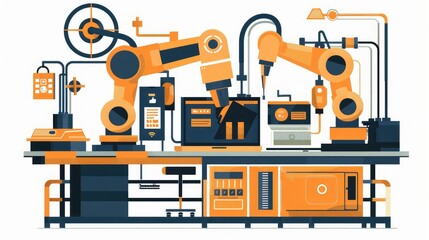 Fototapeta premium Robotic Arms Working in an Automated Production Line