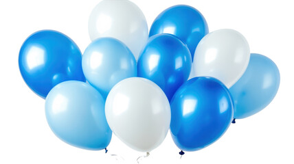 Colorful balloons in various shades of blue and white arranged for a festive celebration or party decoration