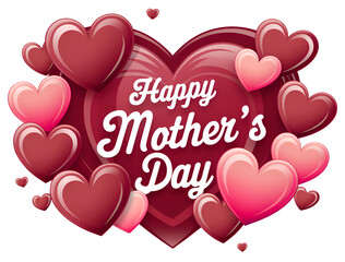 A mother's day congratulatory image composed of various sized pink hearts. The hearts say 'Happy Mother's Day'.
