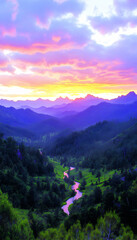 Mountain valley at sunrise