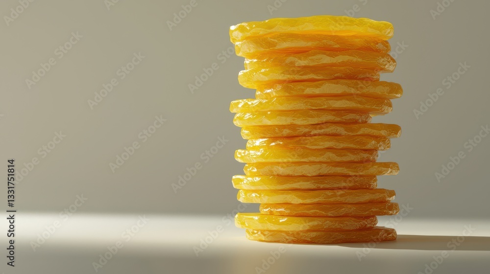 Poster stack of bright yellow colorful round objects with soft shadows and gradient background