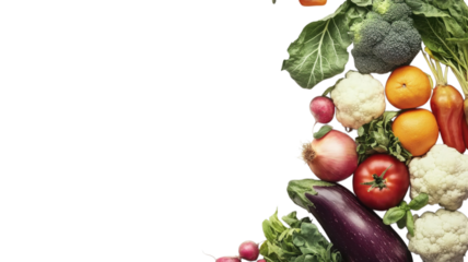 Freshly harvested vegetables arranged in a creative display with vibrant colors and textures on a white background