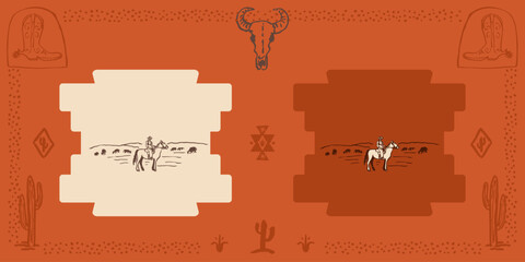 Cowboy horse cattle ranch vector illustration vintage old western country ranch art