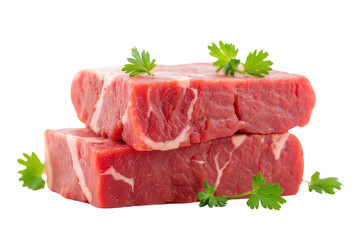 Fototapeta premium Fresh Raw Beef Cuts with Green Parsley on White Background