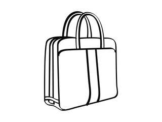 Black and white line drawing of a business briefcase with handles and a front pocket