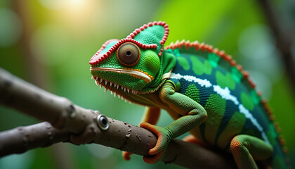 Fototapeta premium green chameleon on a branch