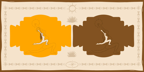 Illustration woman with sun bohemian vintage style