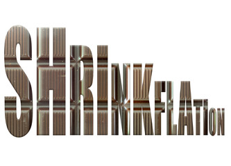 Digital composite. ..Shrinkflation with an overlay of chocolate with the text getting smaller. 