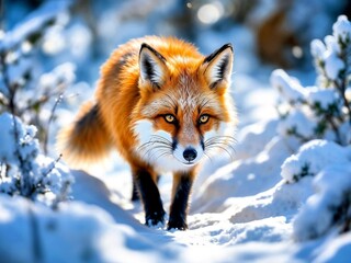 Obraz premium Fox in Snow: Red Fur Against White, A Winter Portrait of Wild Beauty.