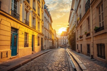 Obraz premium Parisian Street at Sunset