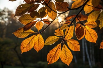 Fototapeta premium Golden Autumn Leaves on Branch