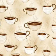 Dreamy Hand-Drawn Coffee Cup Pattern on Light Beige Background
