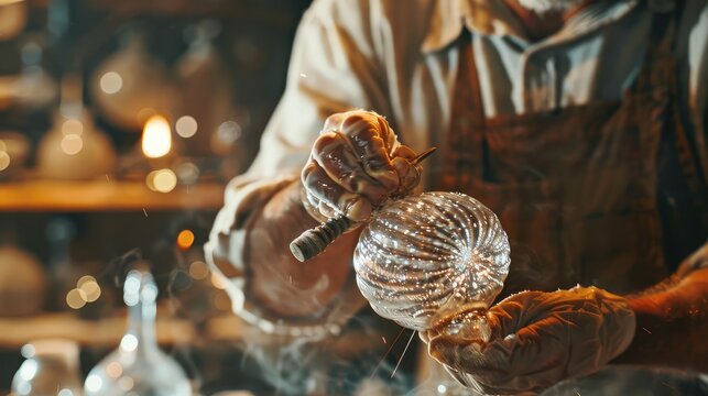 Artisanal Glass Blower Crafting Intricate Hand-Blown Glassware