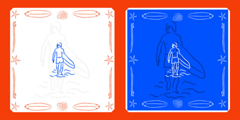 Clipart surfer with surfing board on beach retro summer vibes