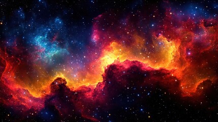 Fototapeta premium Vibrant Cosmic Nebula with Glowing Stars and Rich Colors in Abstract Space