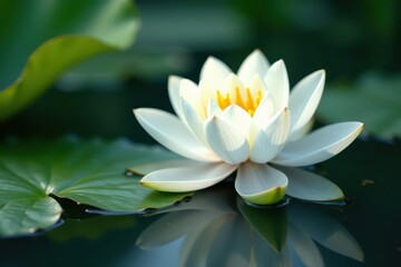 Single white lotus in clear water, delicate petals unfurling , nature, still, spa