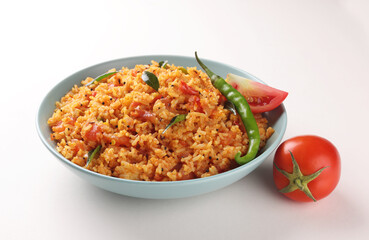 Tomato rice a south Indian dish with the main ingredient as tomato and rice