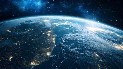 Fototapeta premium Night Earth City Lights and Clouds from Space