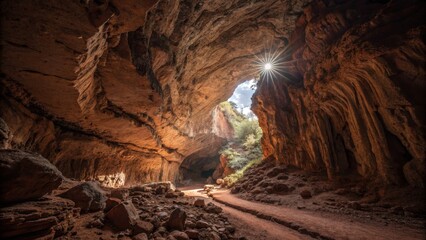 Sunlight Illuminating Cave Entrance