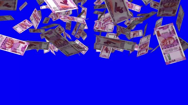 Indian currency two thousand rupees falling from top to bottom for advertising and commercial use 3D rendering