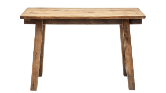 Rustic wooden table in simple design suitable for dining or workspace in a natural setting