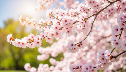 Obraz premium Cherry blossom tree in bloom, serene springtime beauty