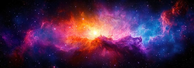 Fototapeta premium Vibrant Cosmic Nebula in Deep Space with Bright Stars and Radiant Light