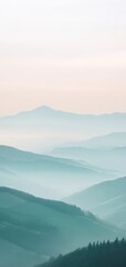 Obraz premium Serene Misty Mountains Teal and White Landscape Wallpaper With