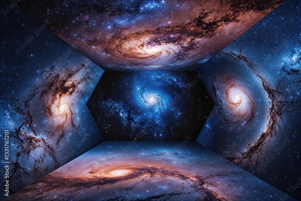 Poster 360 degree equirectangular celestial backdrop with galaxy stardust and cosmic environment map