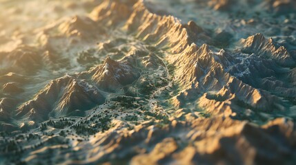 Golden Hour Illumination on a Textured Low Poly Mountain Range
