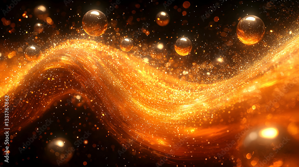 Poster abstract golden wave with sparkling particles background