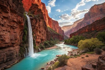 Waterfall in Red Rock Canyon Landscape