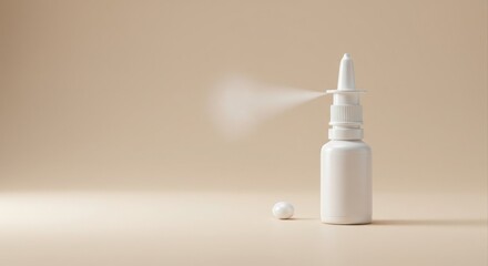 Stylish nasal spray bottle dispensing mist.
