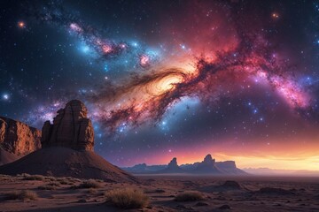 Obraz premium Galactic Treasure Hunt Exploring the Cosmic Wilderness and Vibrant Nebula Colors