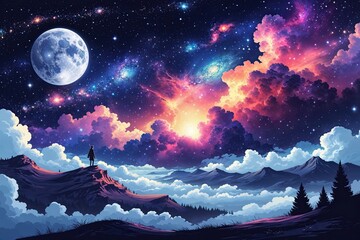 Fototapeta premium Cosmic Landscape with Enchanting Nebula Vector Art Illustration