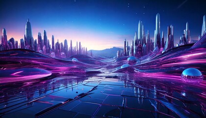 Futuristic Chromic Metallic Landscape – Reflective Liquid Surfaces, Sci-Fi Aesthetic
