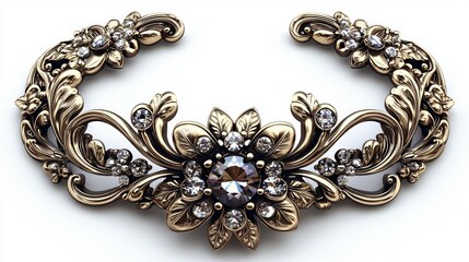 Ornate gold jewel brooch with floral design