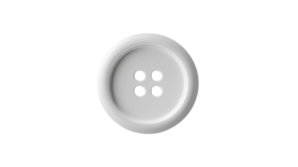 Simple white button with four holes displayed against a clean white background for sewing projects and crafts