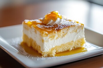 Tres Leche Cake: A Sweet Dessert of Latin America on White Plate