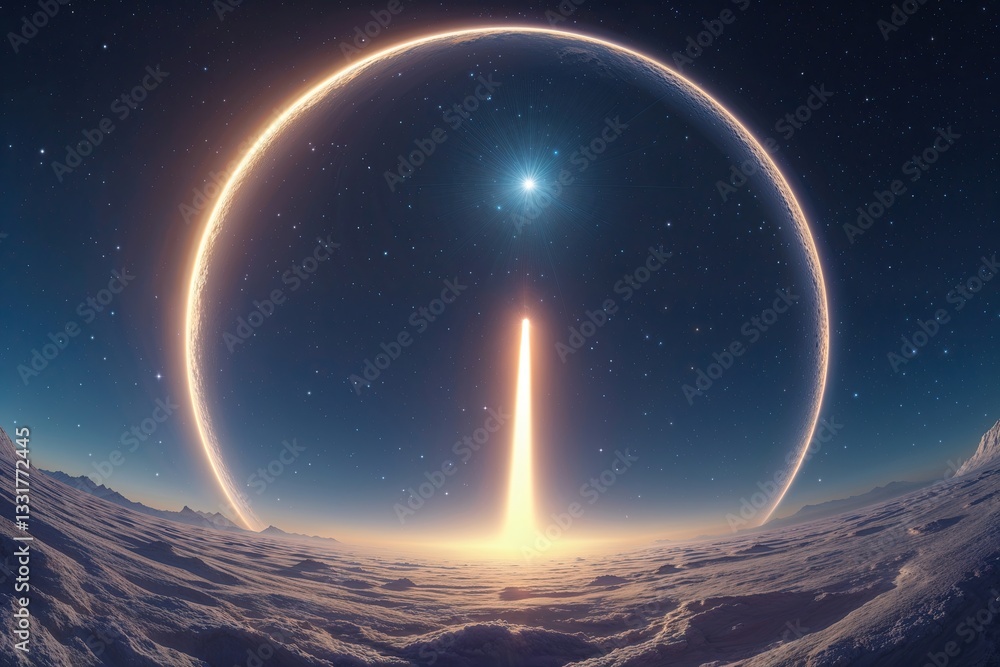 Aufkleber vast 360-degree equirectangular view of a glowing comet and twinkling stars in a serene space scene