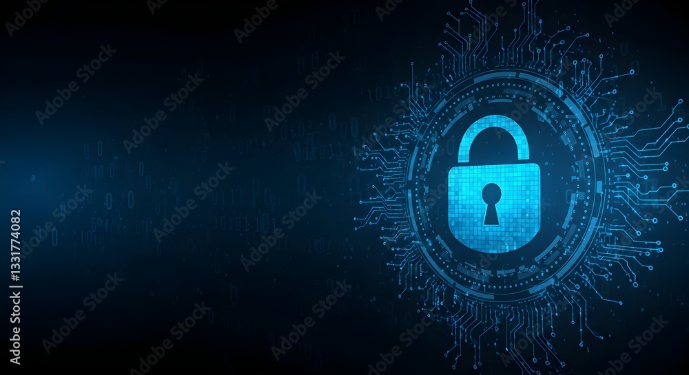 Poster digital lock symbolizing cybersecurity and data protection.