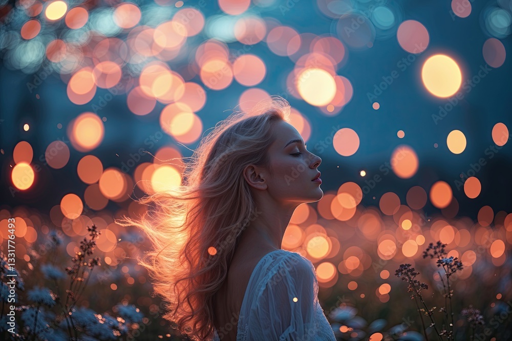 Poster ethereal glow overlay for twilight bokeh lighting and shimmering effects