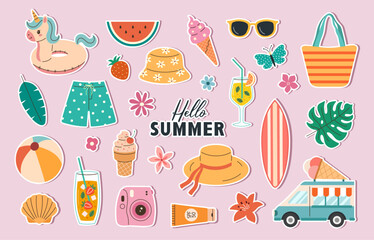 Summer beach set of vector stickers