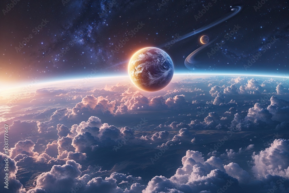 Canvas Prints exploring cosmic design trends with a rising planet in a bright astral sky