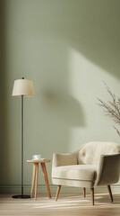 Calm, sunlit living room corner with armchair, lamp, and side table