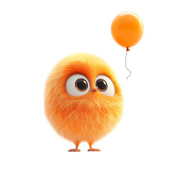 Obraz premium A Fluffy 3D Cartoon Bird with Balloon Isolated on Transparent Background